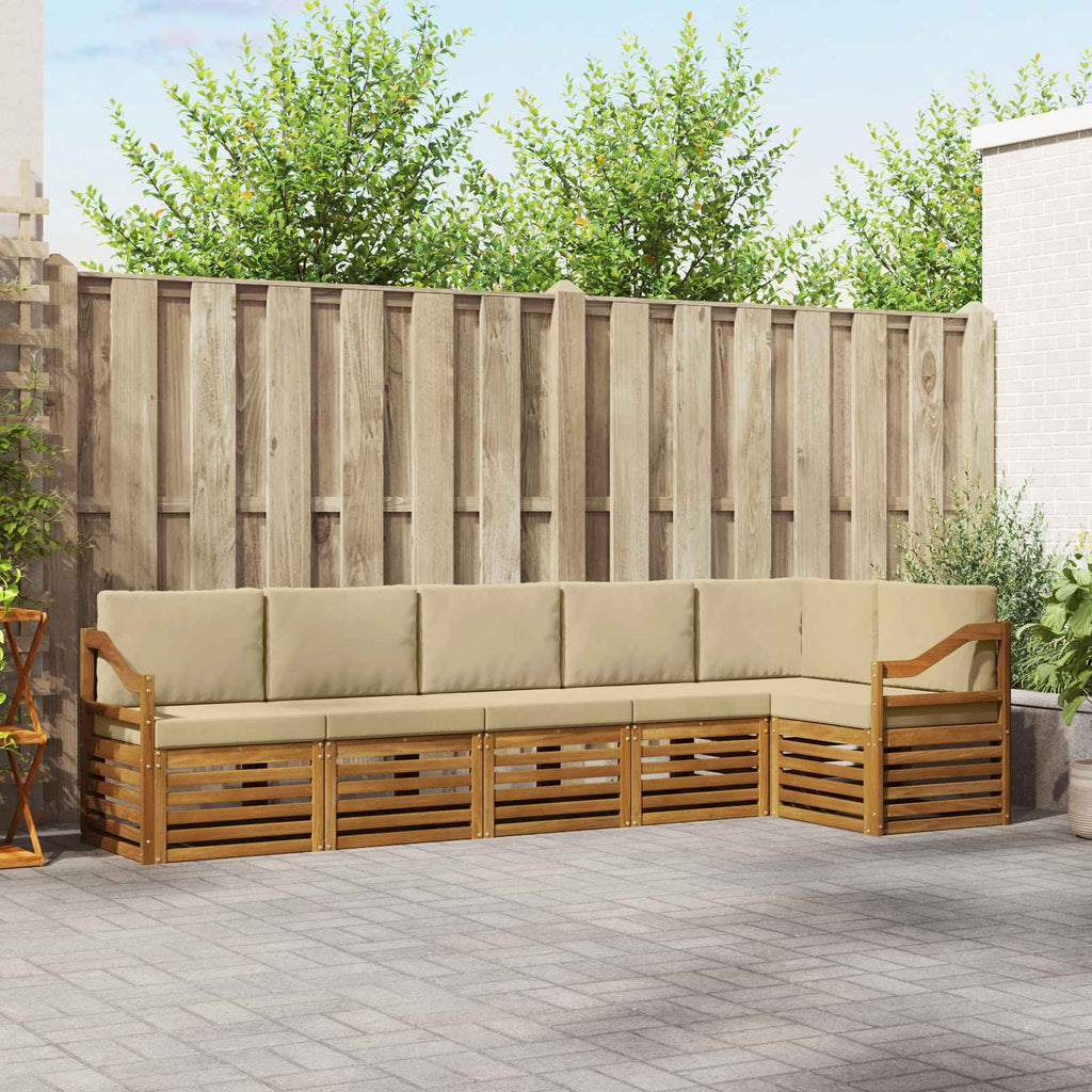 Ecksofa Set mit Kissen 6 pcs Natur und Beige Massivholz Akazie
