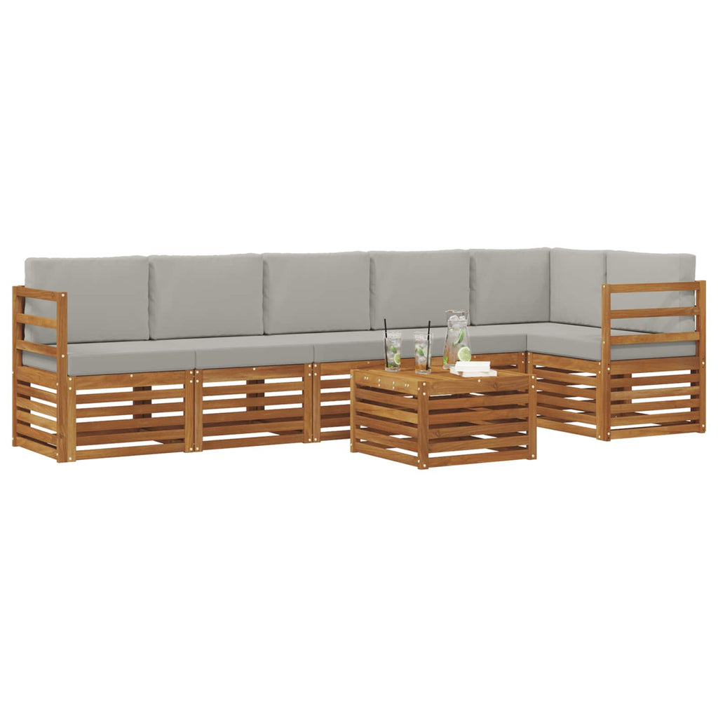 Ecksofa Set 7 pcs Natürlich und Hellgrau Massivholz Akazie