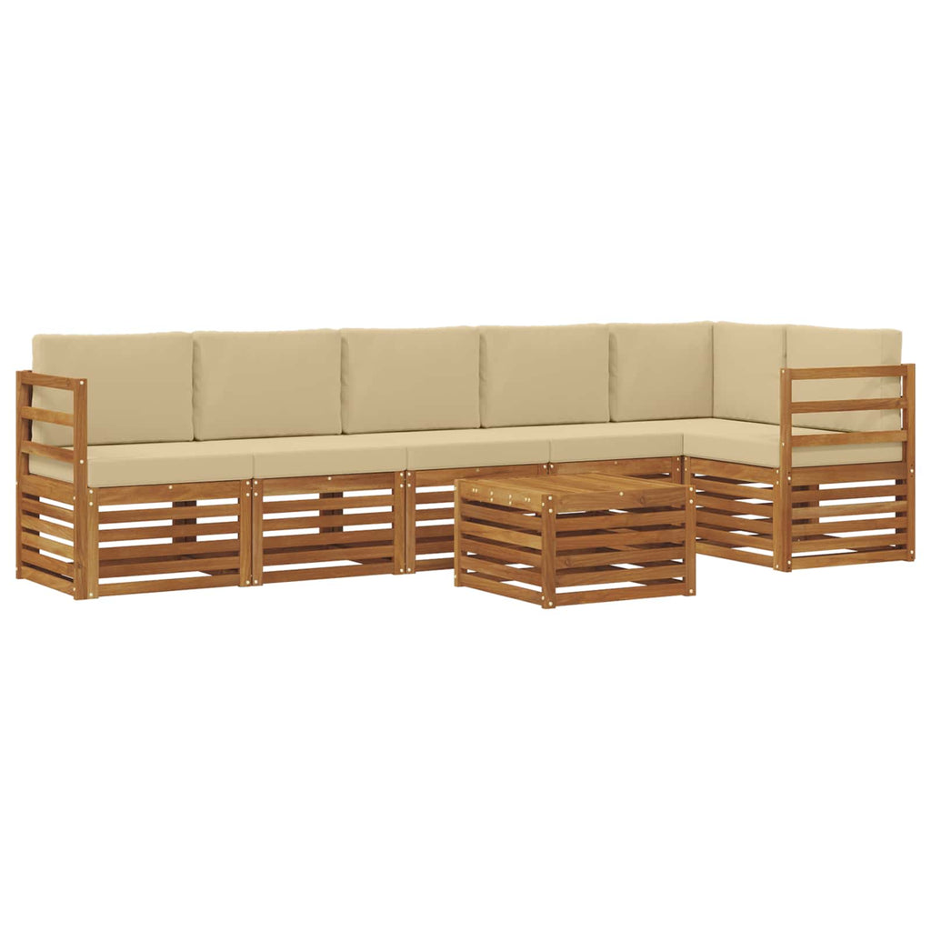 Ecksofa Set mit Kissen 7 pcs Natur und Beige Massivholz Akazie