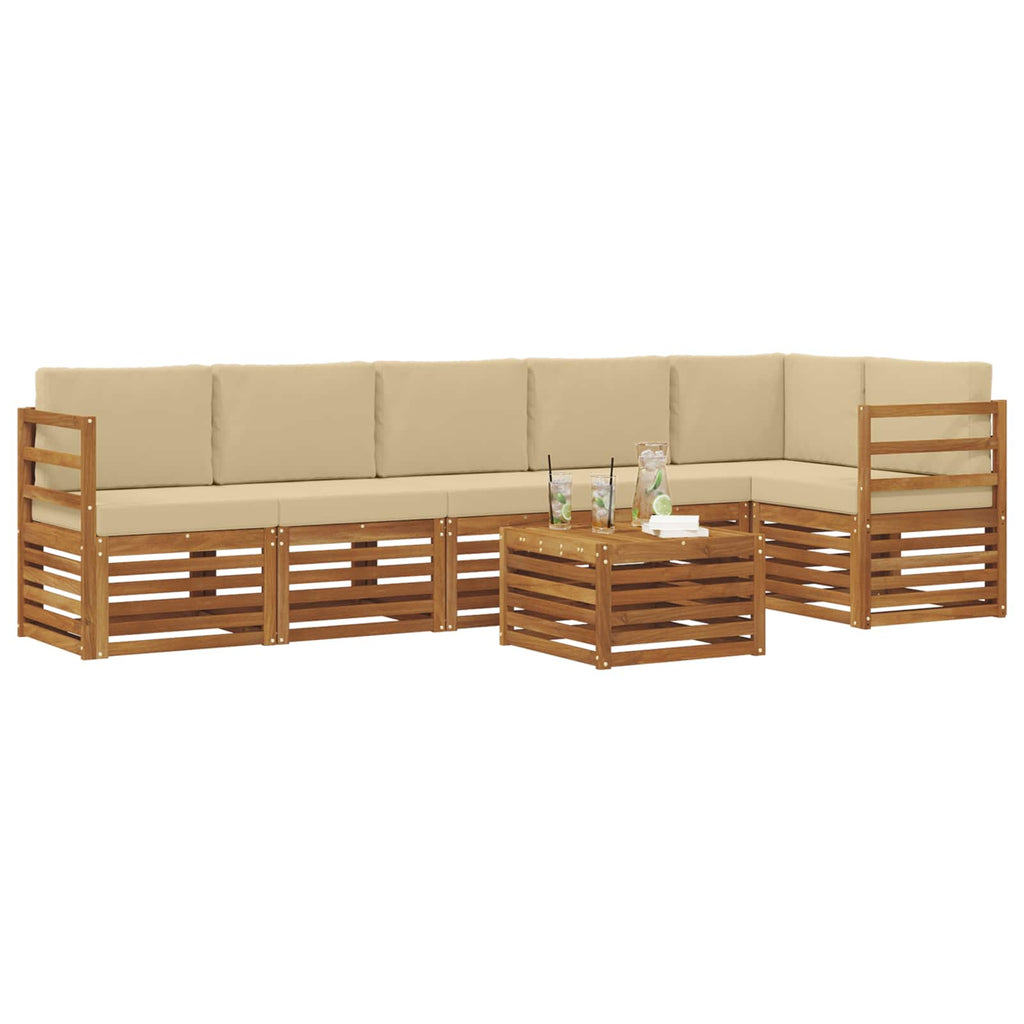 Ecksofa Set mit Kissen 7 pcs Natur und Beige Massivholz Akazie
