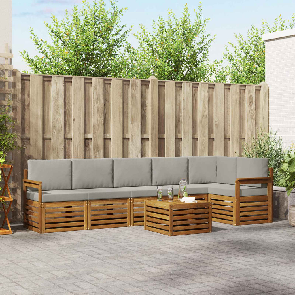 Ecksofa Set 7 pcs Natürlich und Hellgrau Massivholz Akazie