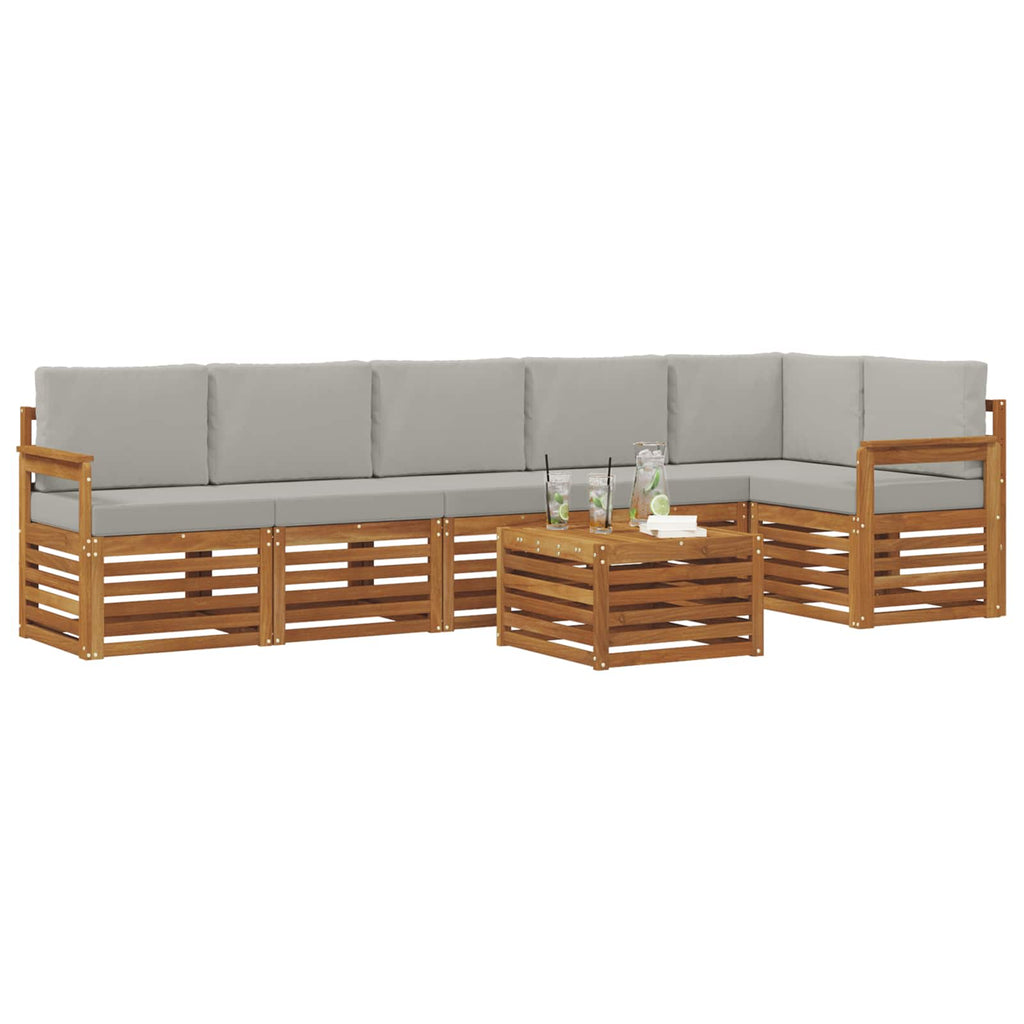 Ecksofa Set 7 pcs Natürlich und Hellgrau Massivholz Akazie