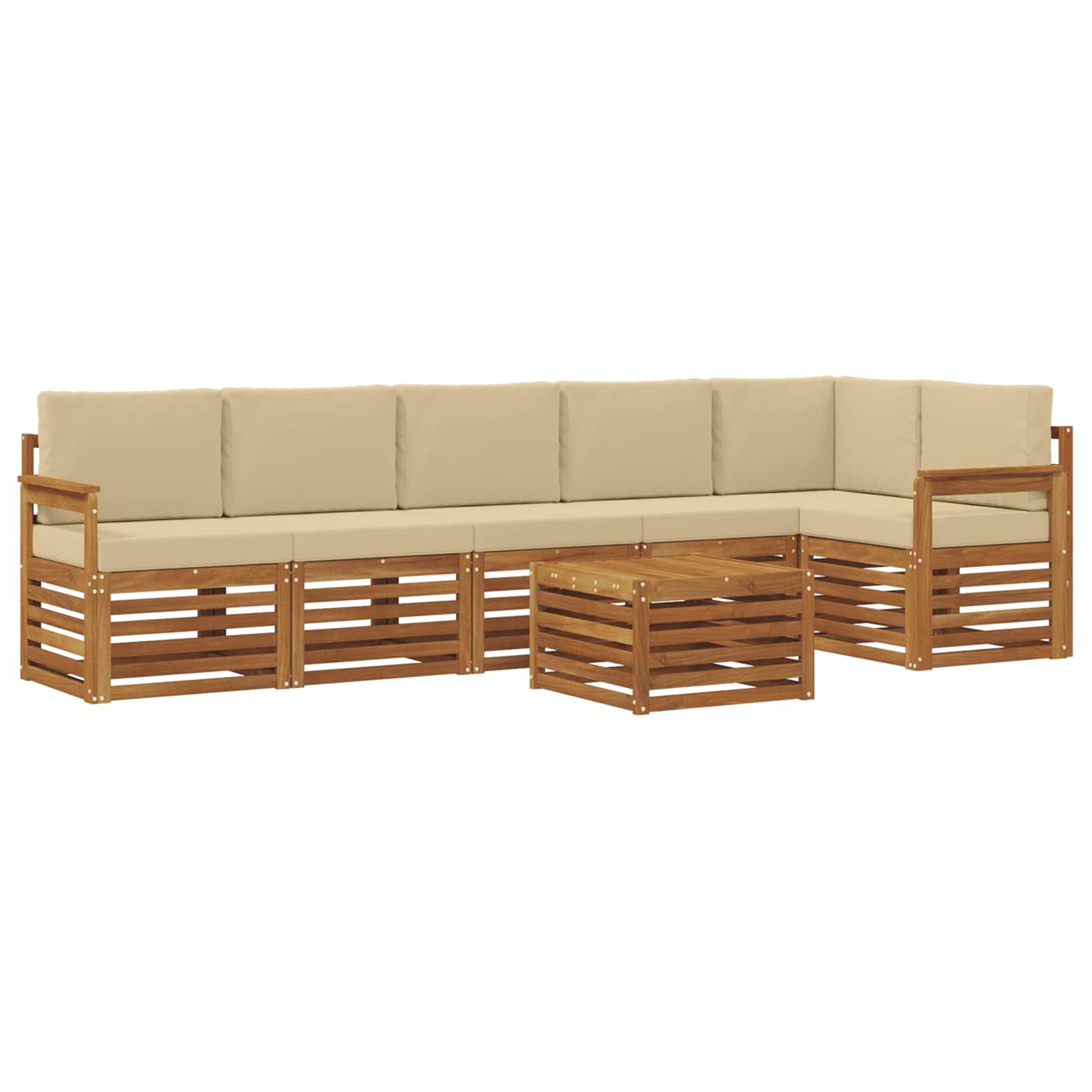 Ecksofa Set mit Kissen 7 pcs Natur und Beige Massivholz Akazie