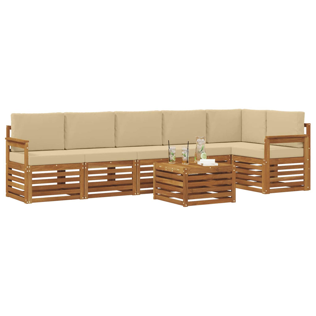 Ecksofa Set mit Kissen 7 pcs Natur und Beige Massivholz Akazie