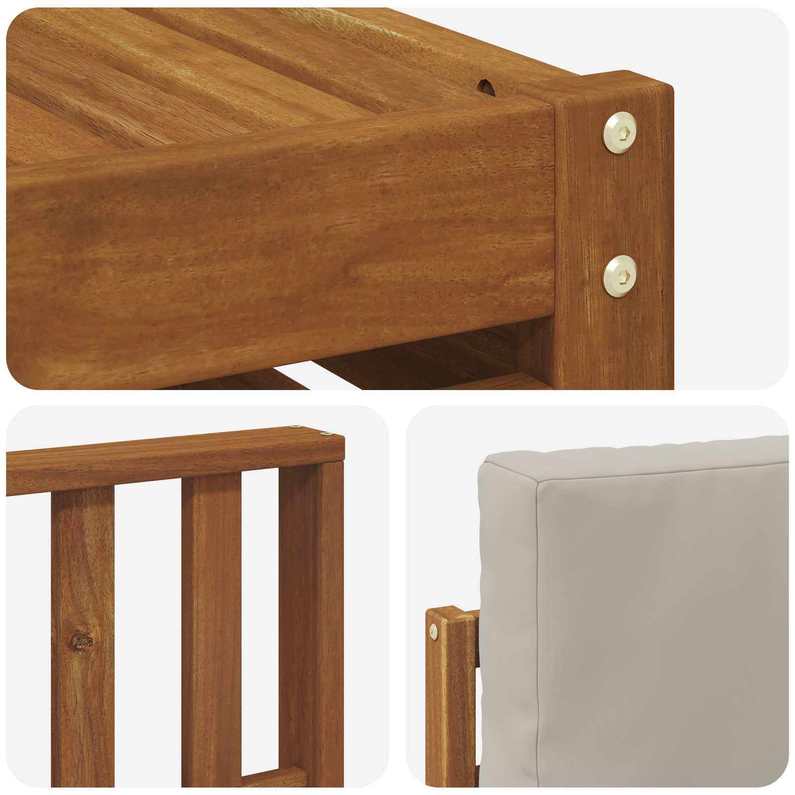 Ecksofa Set 7 pcs Natürlich und Hellgrau Massivholz Akazie