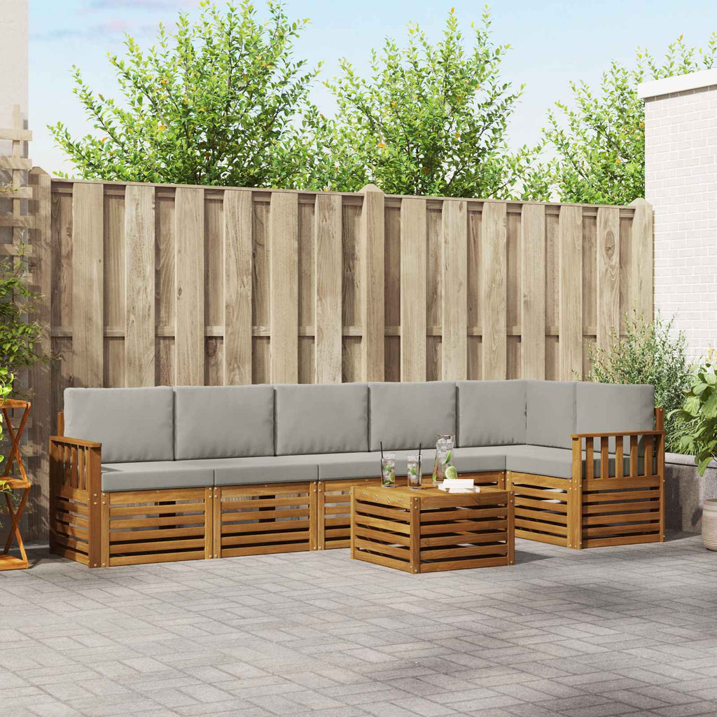 Ecksofa Set 7 pcs Natürlich und Hellgrau Massivholz Akazie