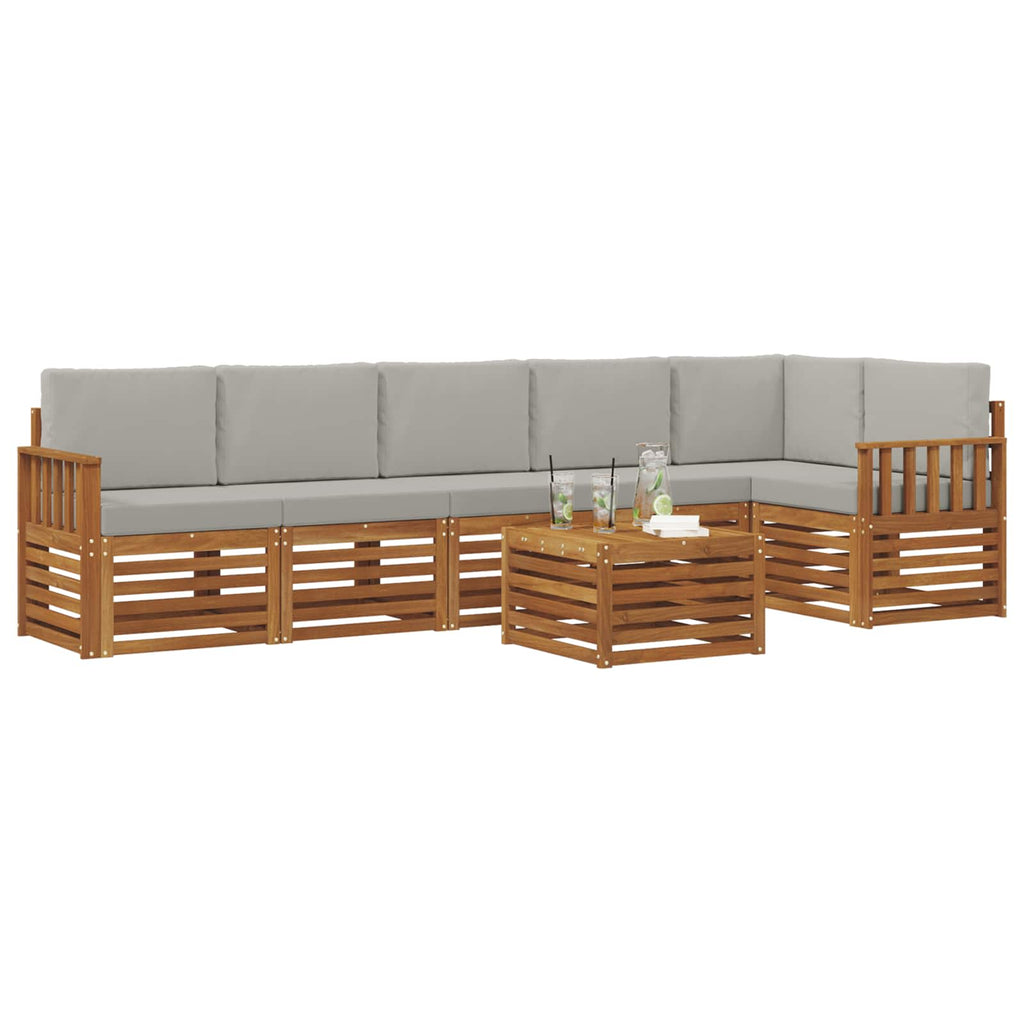 Ecksofa Set 7 pcs Natürlich und Hellgrau Massivholz Akazie