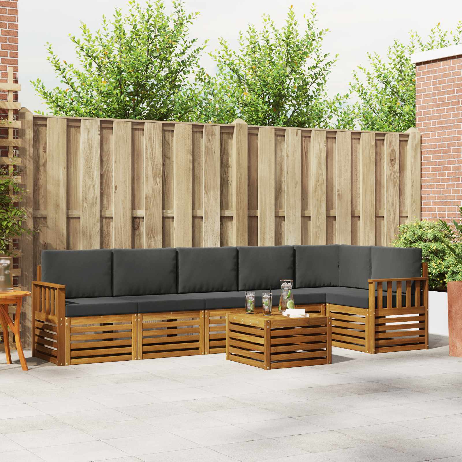 Ecksofa Set 7 pcs Natur und Anthrazit Massivholz Akazie