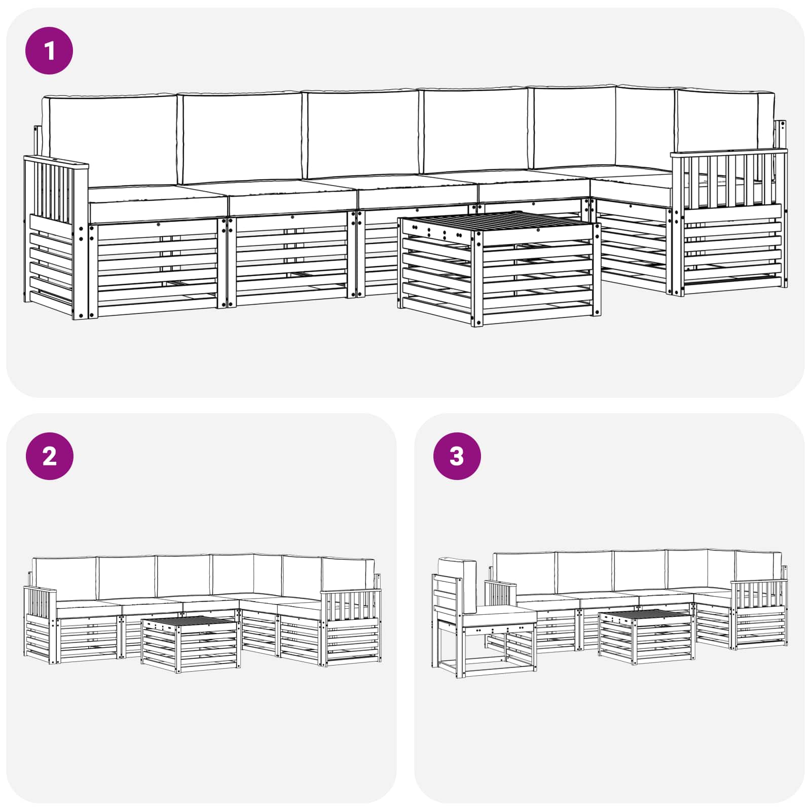Ecksofa Set 7 pcs Natur und Anthrazit Massivholz Akazie