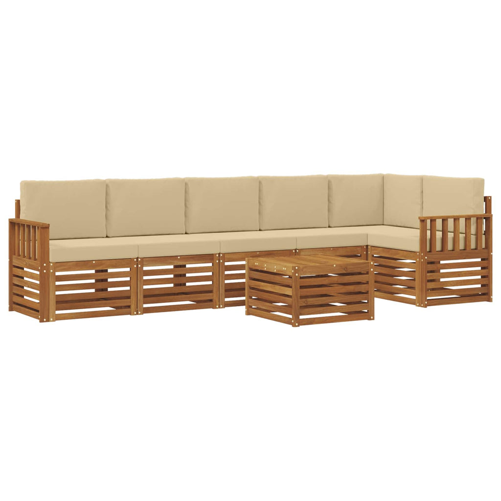 Ecksofa Set mit Kissen 7 pcs Natur und Beige Massivholz Akazie