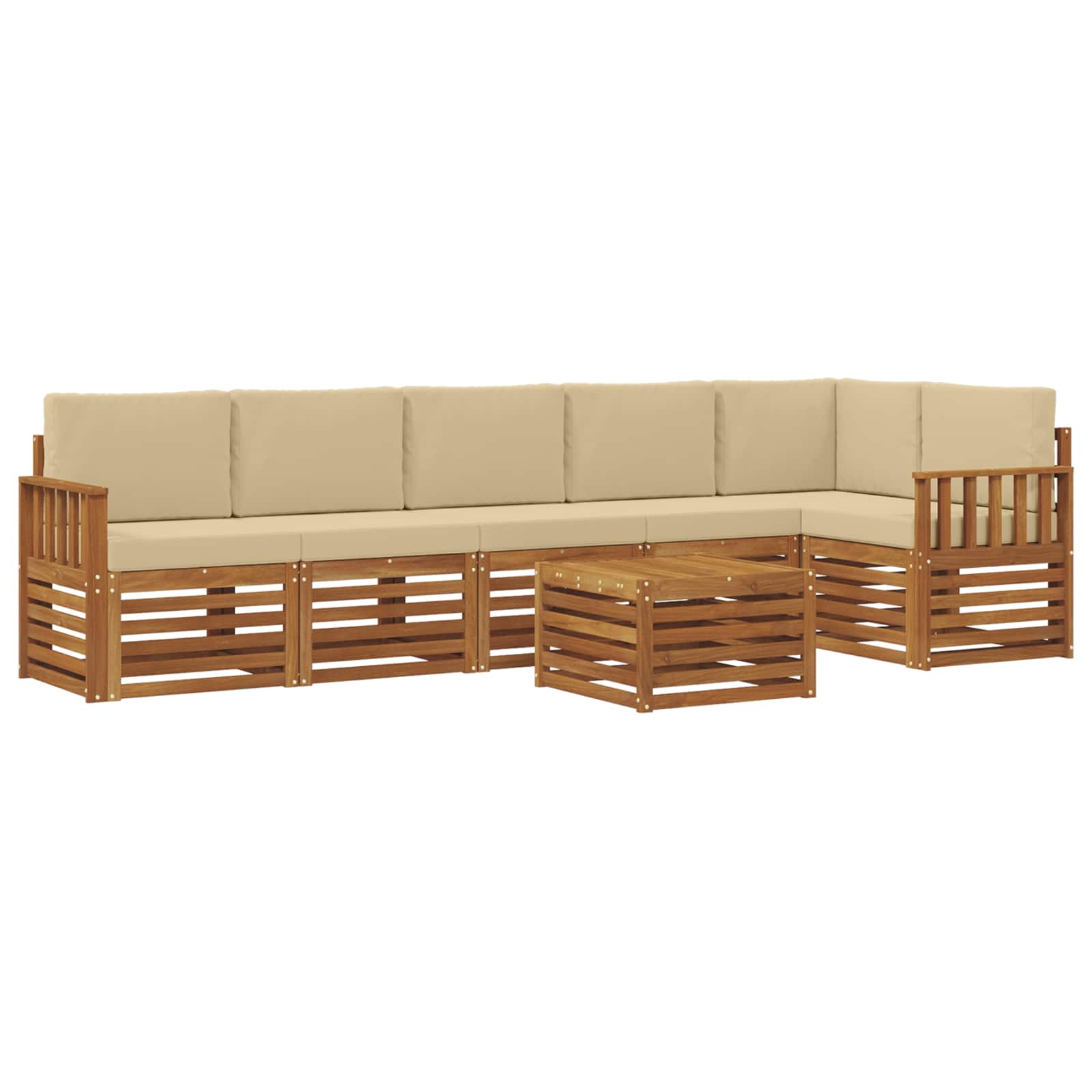 Ecksofa Set mit Kissen 7 pcs Natur und Beige Massivholz Akazie