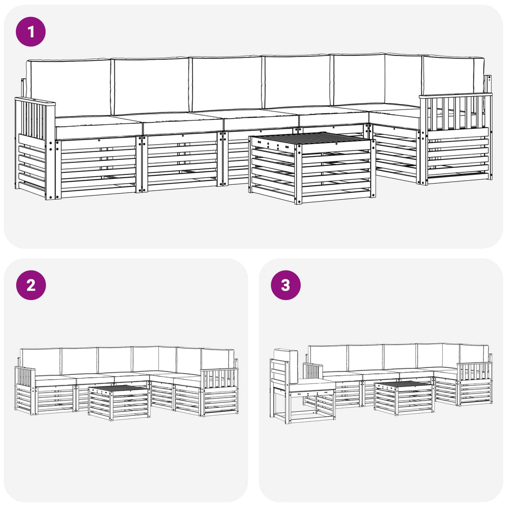 Ecksofa Set mit Kissen 7 pcs Natur und Beige Massivholz Akazie