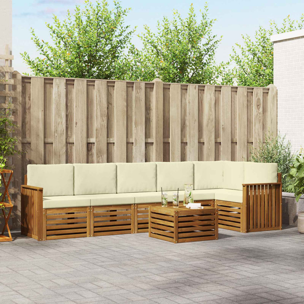 Ecksofa Set mit Kissen 7 pcs Natur und Creme Massivholz Akazie