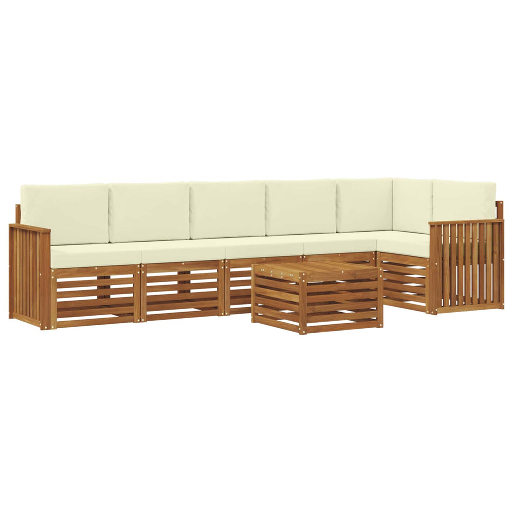 Ecksofa Set mit Kissen 7 pcs Natur und Creme Massivholz Akazie