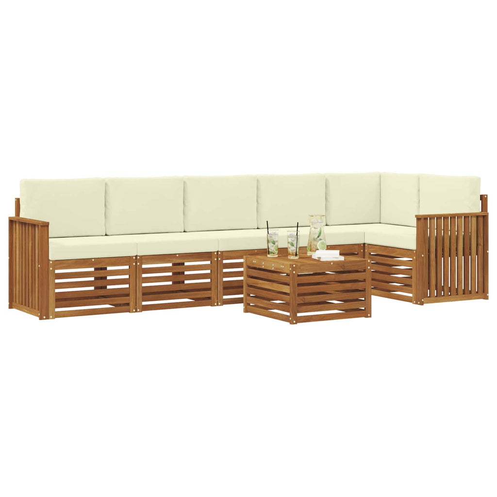 Ecksofa Set mit Kissen 7 pcs Natur und Creme Massivholz Akazie