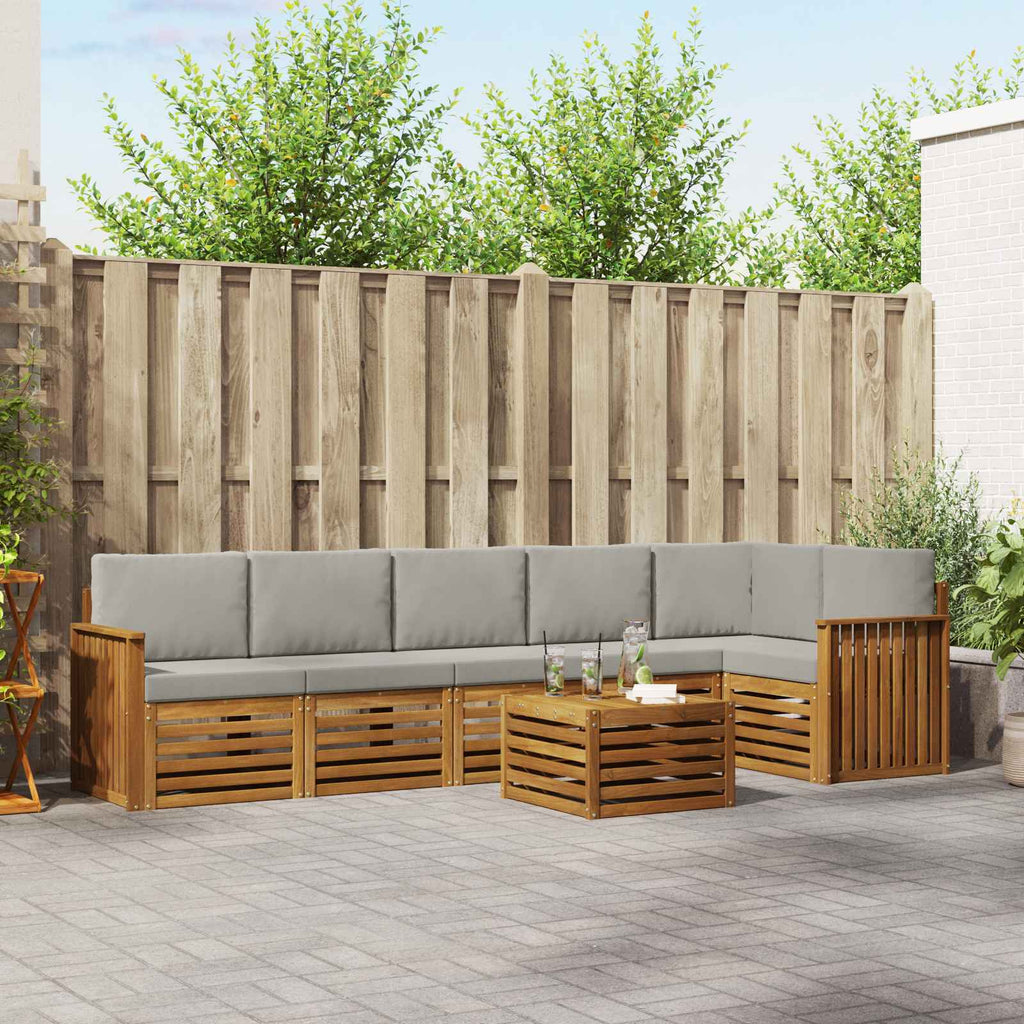 Ecksofa Set 7 pcs Natürlich und Hellgrau Massivholz Akazie