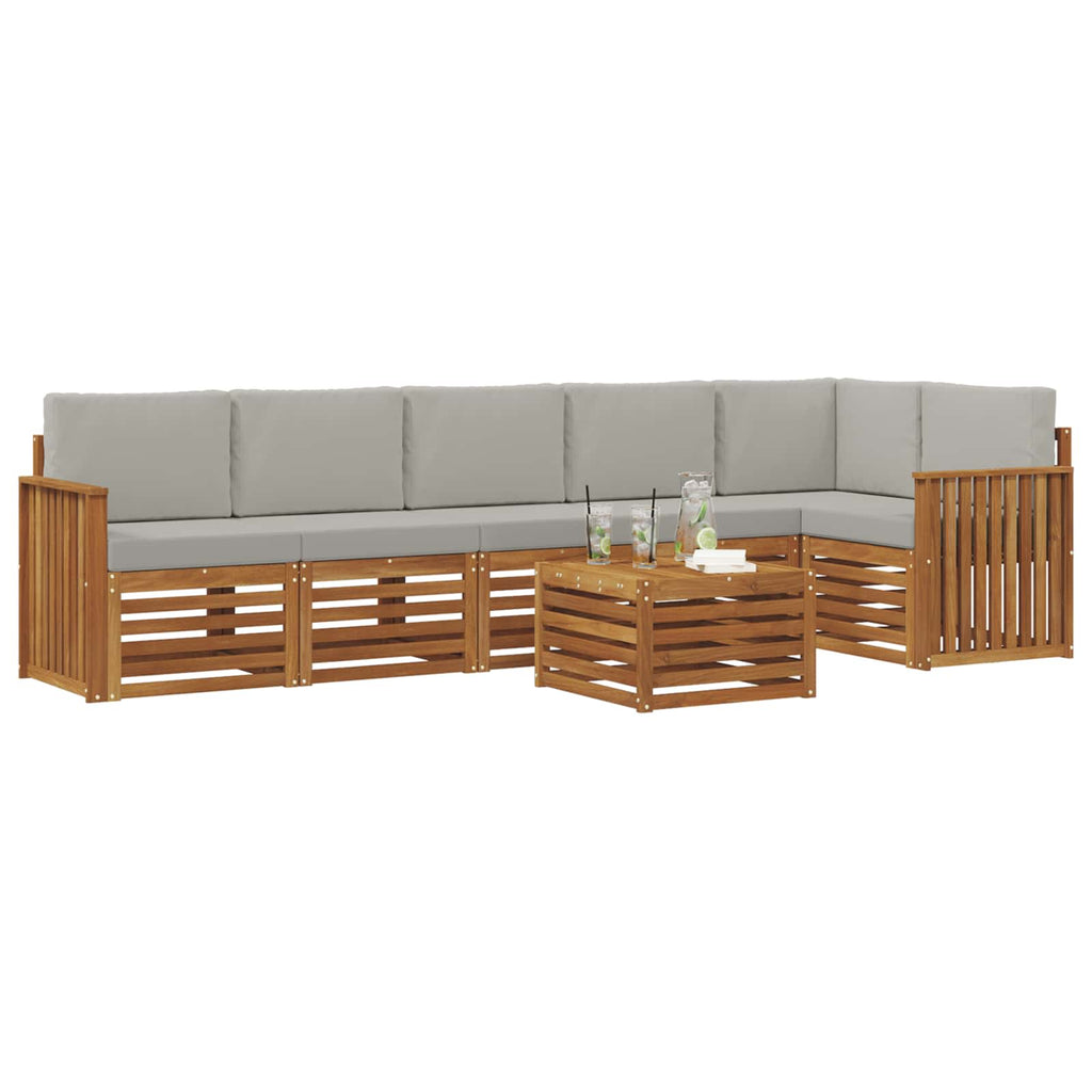 Ecksofa Set 7 pcs Natürlich und Hellgrau Massivholz Akazie