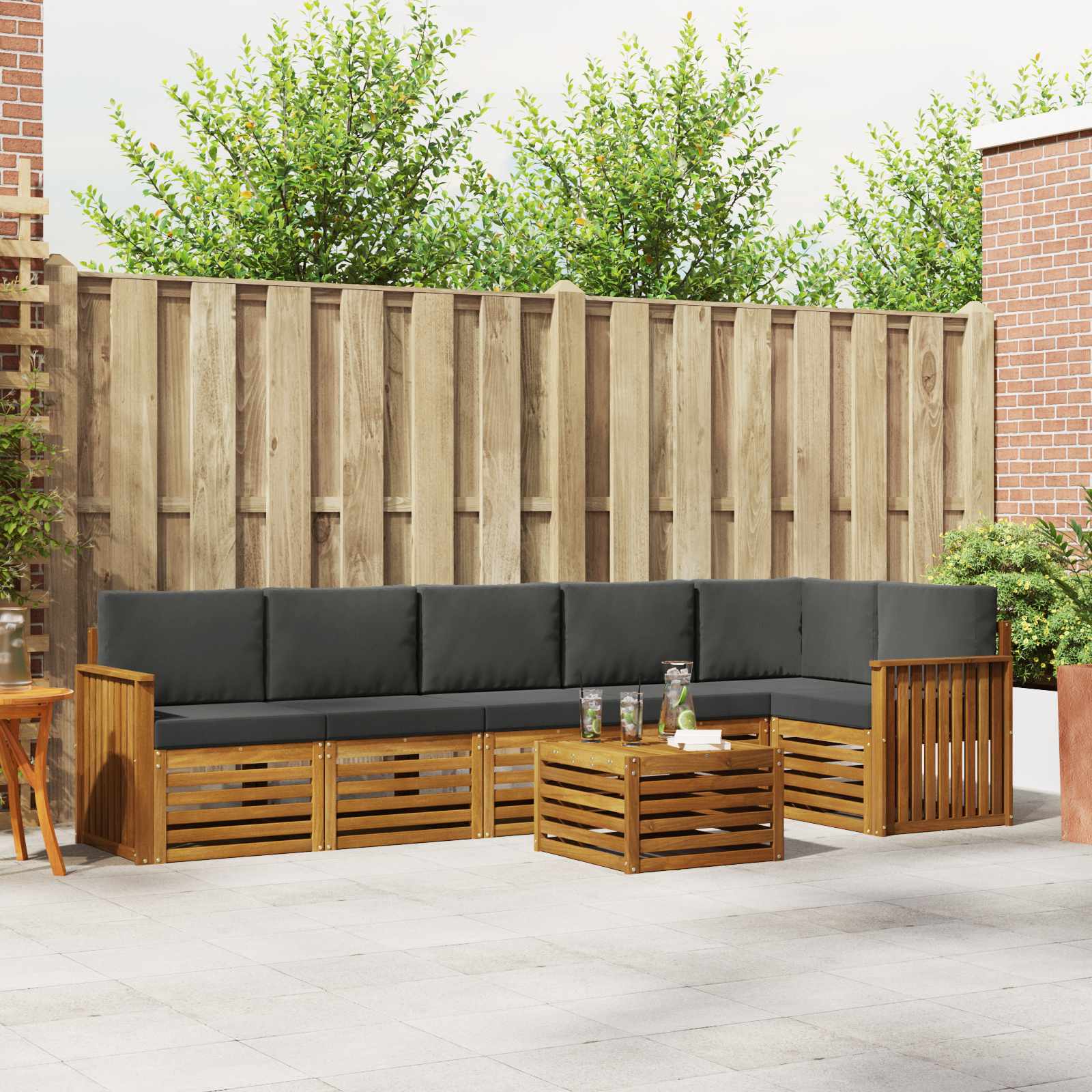 Ecksofa Set 7 pcs Natur und Anthrazit Massivholz Akazie