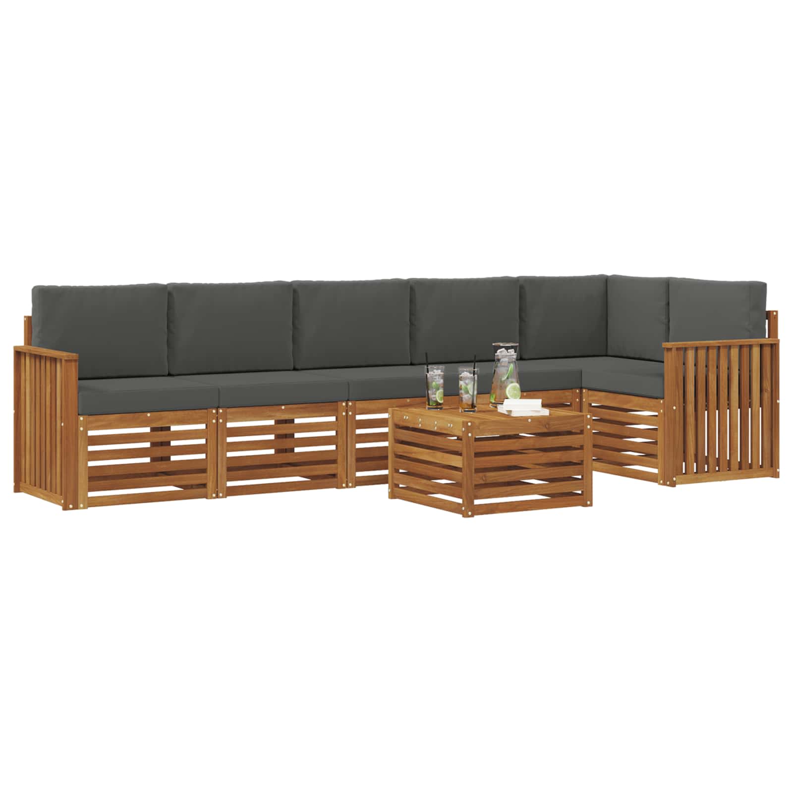 Ecksofa Set 7 pcs Natur und Anthrazit Massivholz Akazie