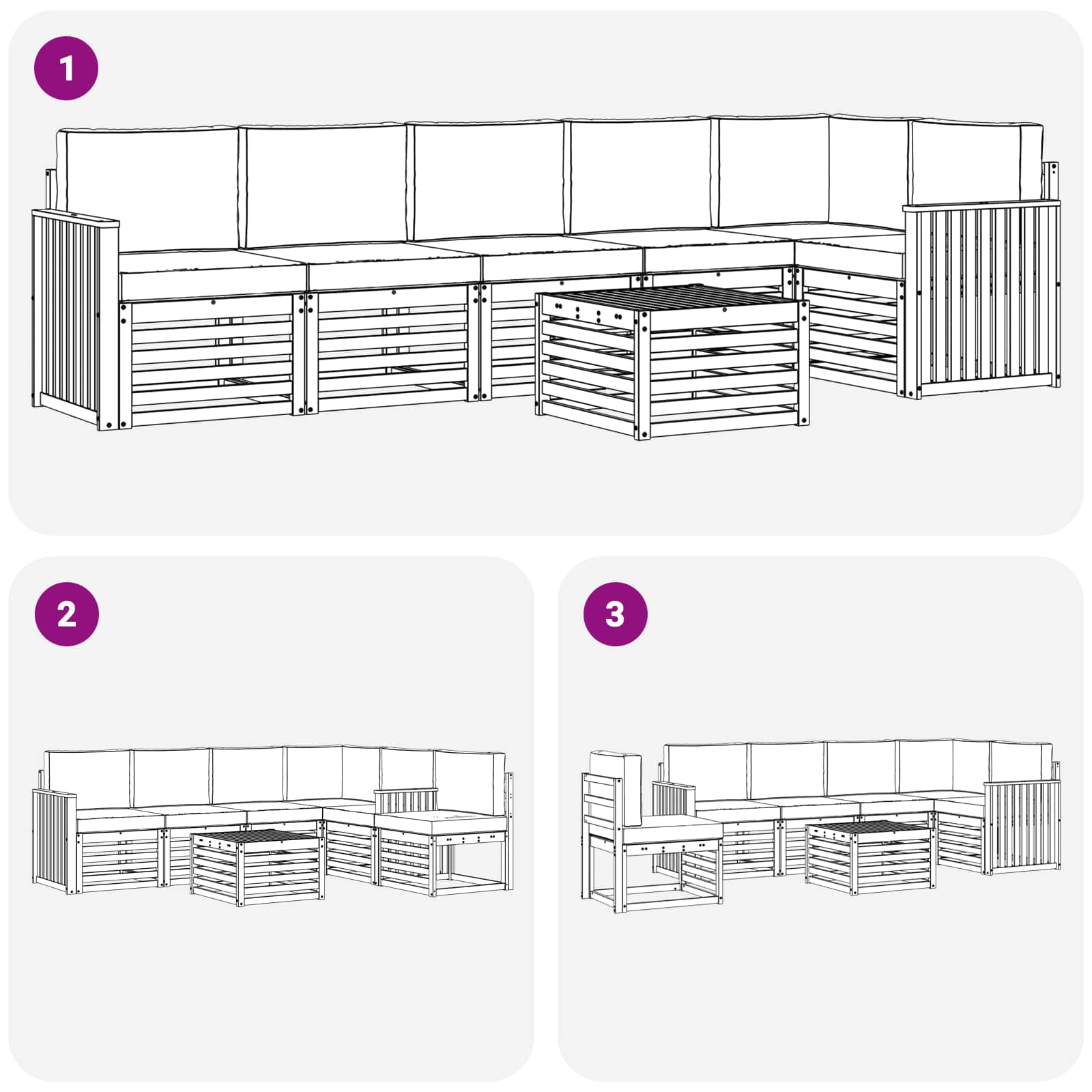 Ecksofa Set 7 pcs Natur und Anthrazit Massivholz Akazie
