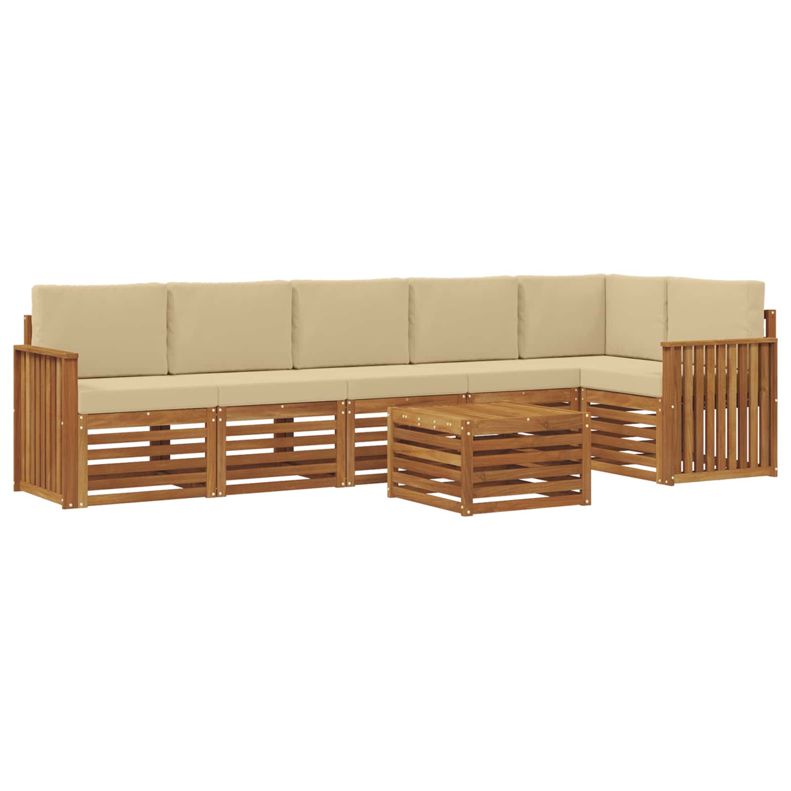 Ecksofa Set mit Kissen 7 pcs Natur und Beige Massivholz Akazie