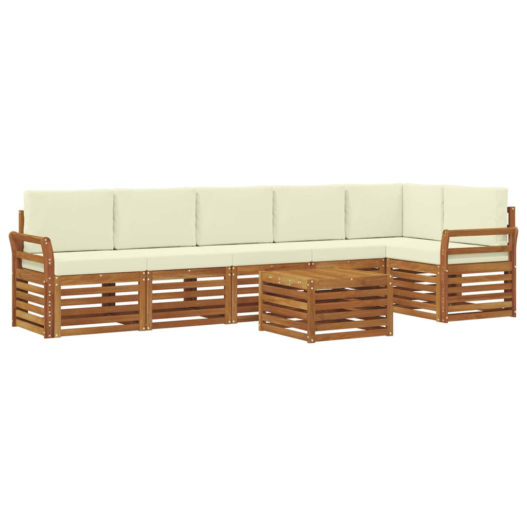 Ecksofa Set mit Kissen 7 pcs Natur und Creme Massivholz Akazie