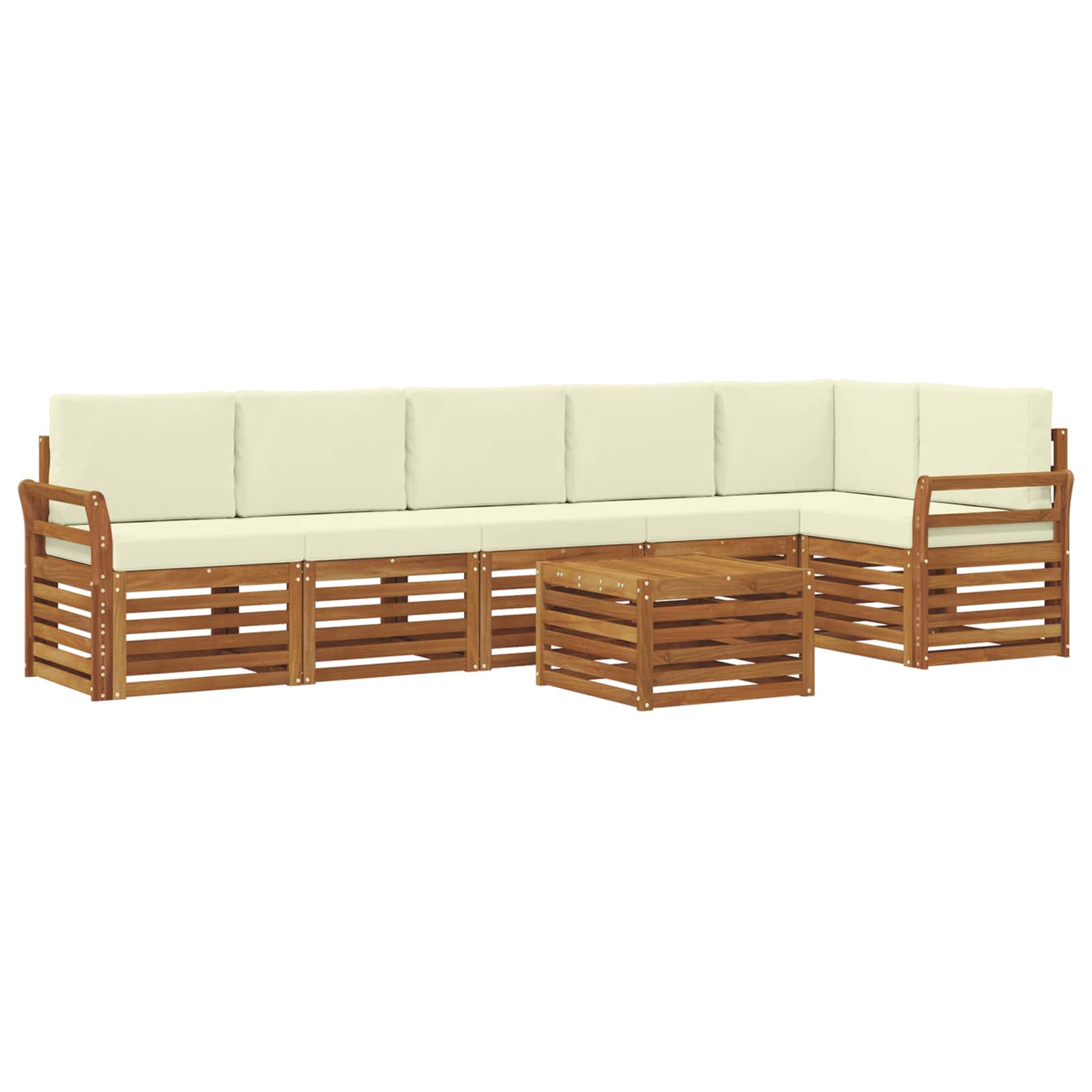 Ecksofa Set mit Kissen 7 pcs Natur und Creme Massivholz Akazie