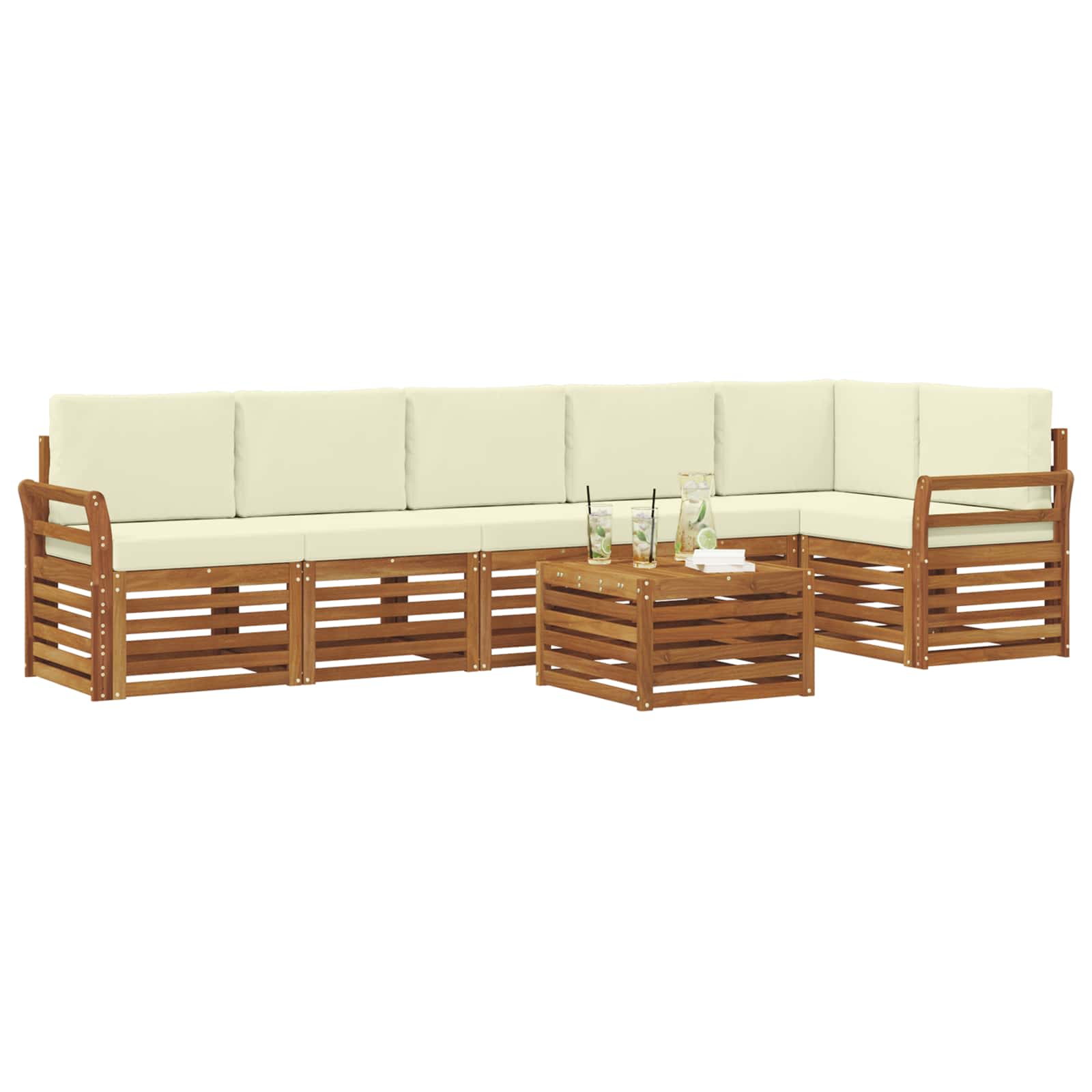 Ecksofa Set mit Kissen 7 pcs Natur und Creme Massivholz Akazie