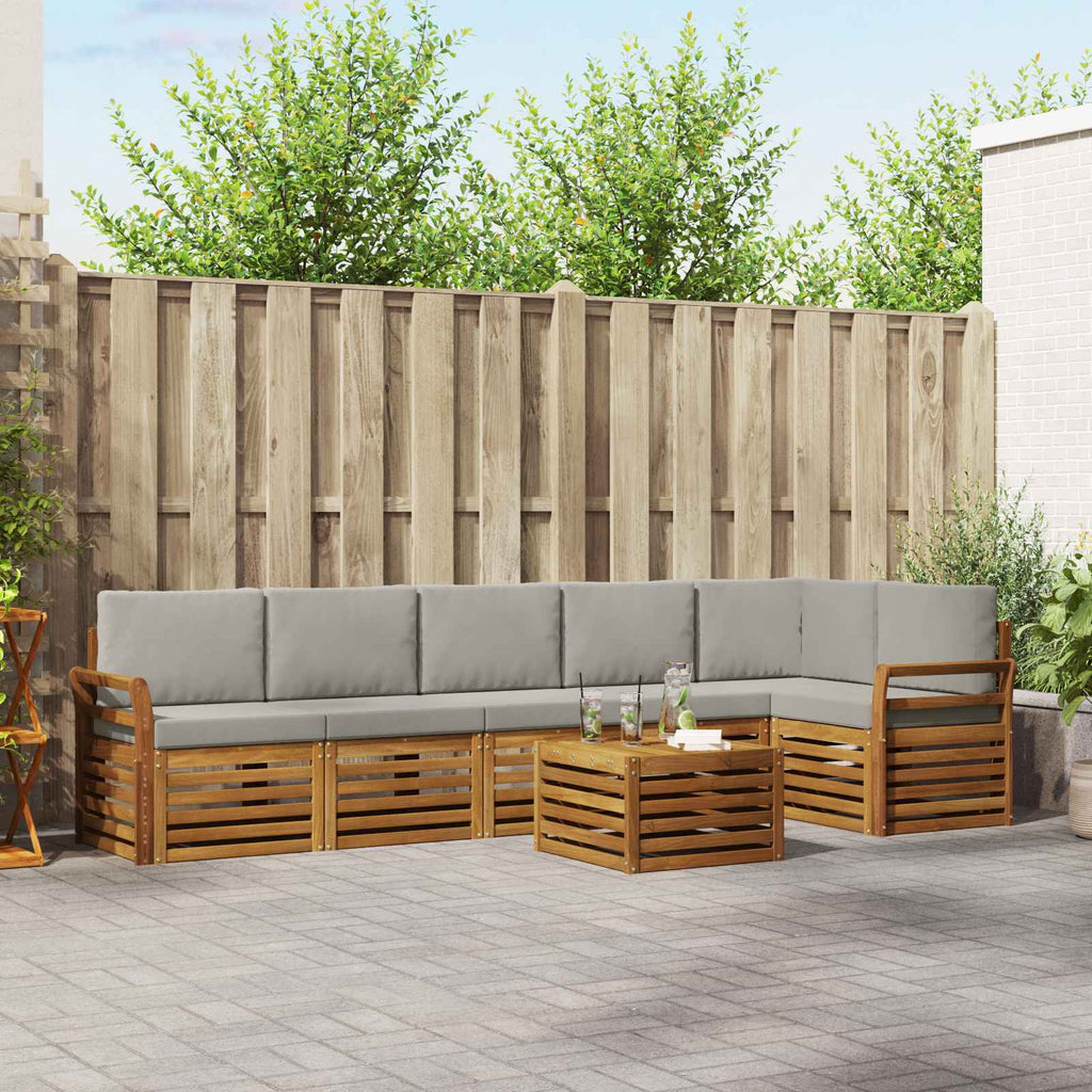 Ecksofa Set 7 pcs Natürlich und Hellgrau Massivholz Akazie