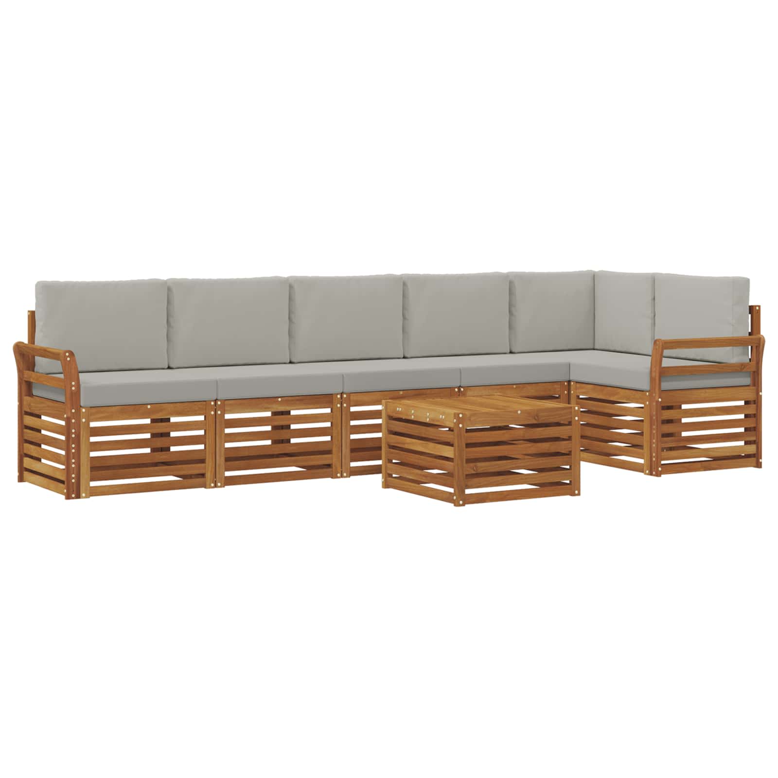 Ecksofa Set 7 pcs Natürlich und Hellgrau Massivholz Akazie