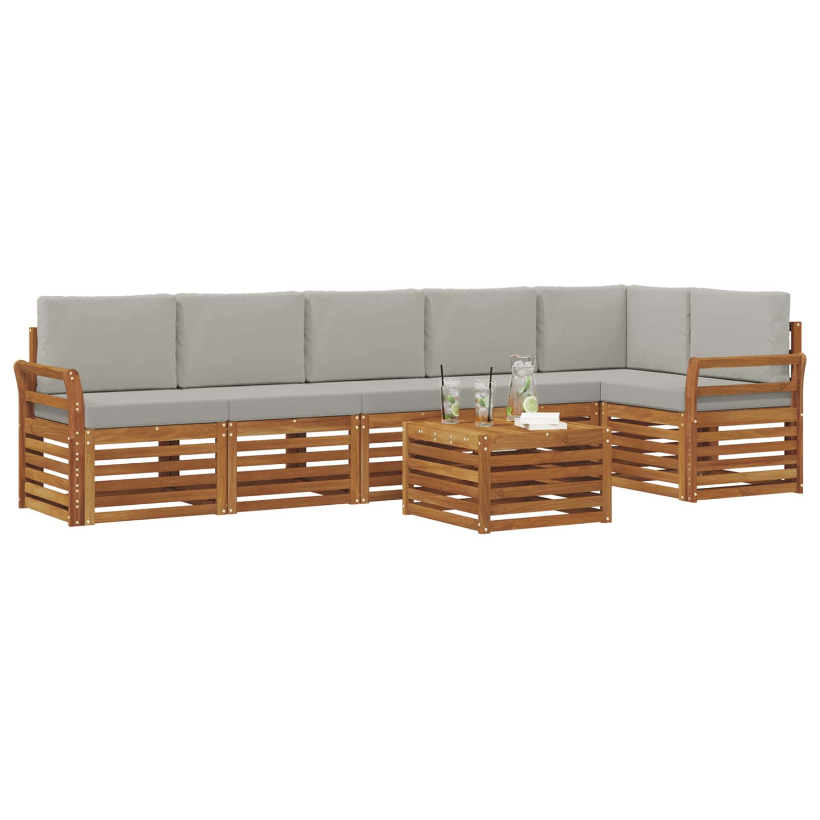 Ecksofa Set 7 pcs Natürlich und Hellgrau Massivholz Akazie