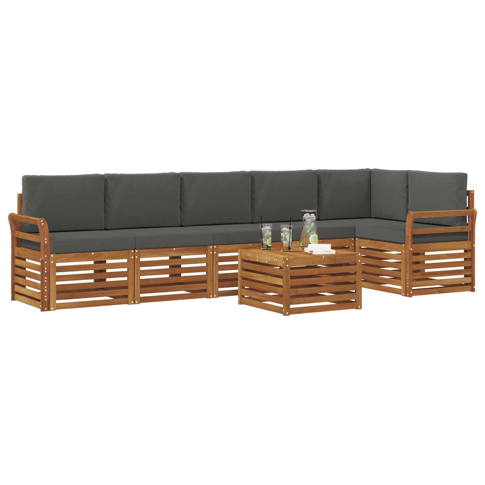 Ecksofa Set 7 pcs Natur und Anthrazit Massivholz Akazie