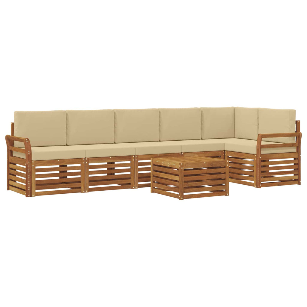 Ecksofa Set mit Kissen 7 pcs Natur und Beige Massivholz Akazie