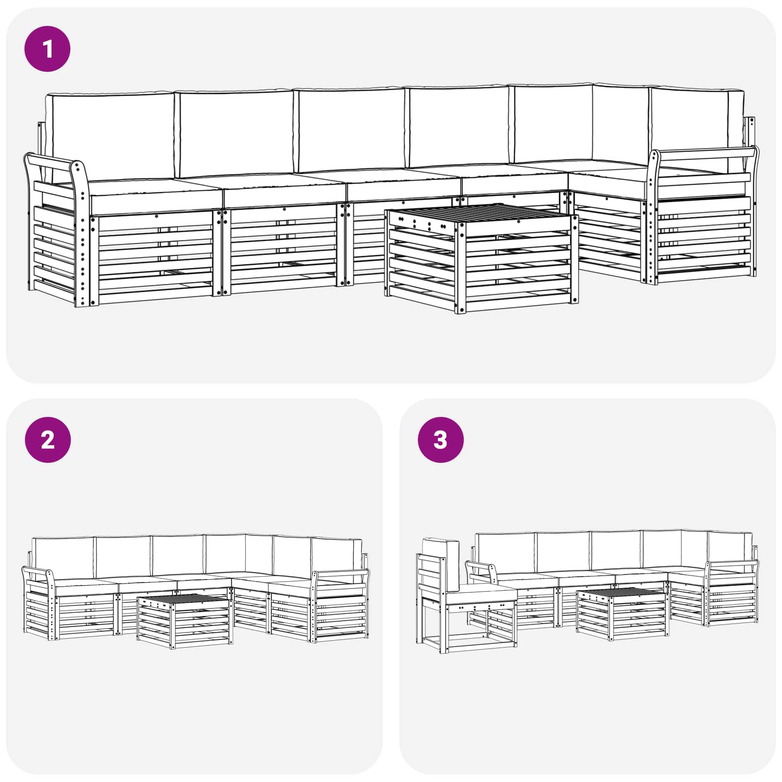 Ecksofa Set mit Kissen 7 pcs Natur und Beige Massivholz Akazie