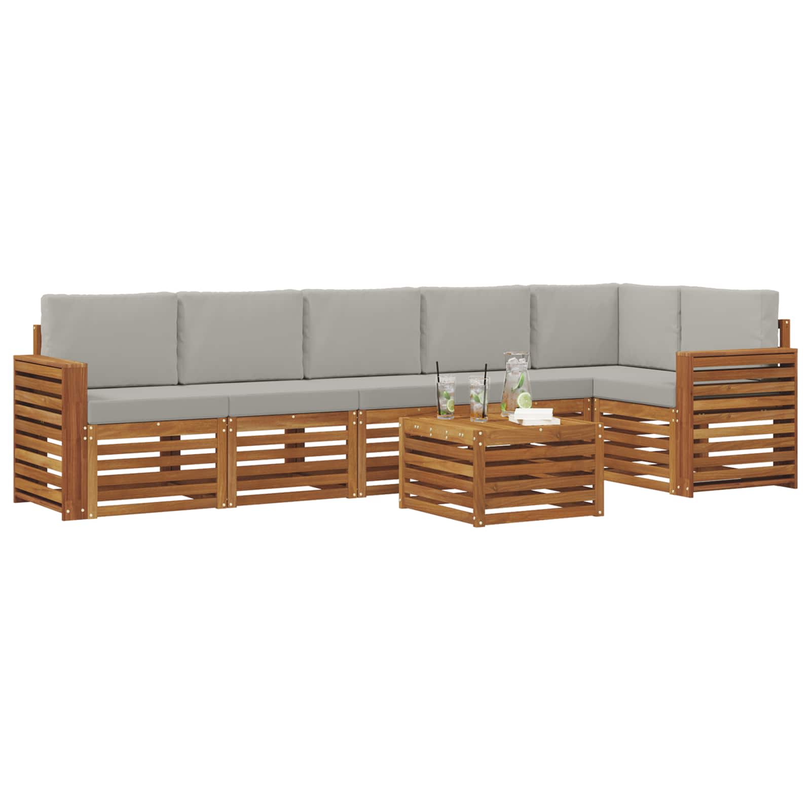Ecksofa Set 7 pcs Natürlich und Hellgrau Massivholz Akazie