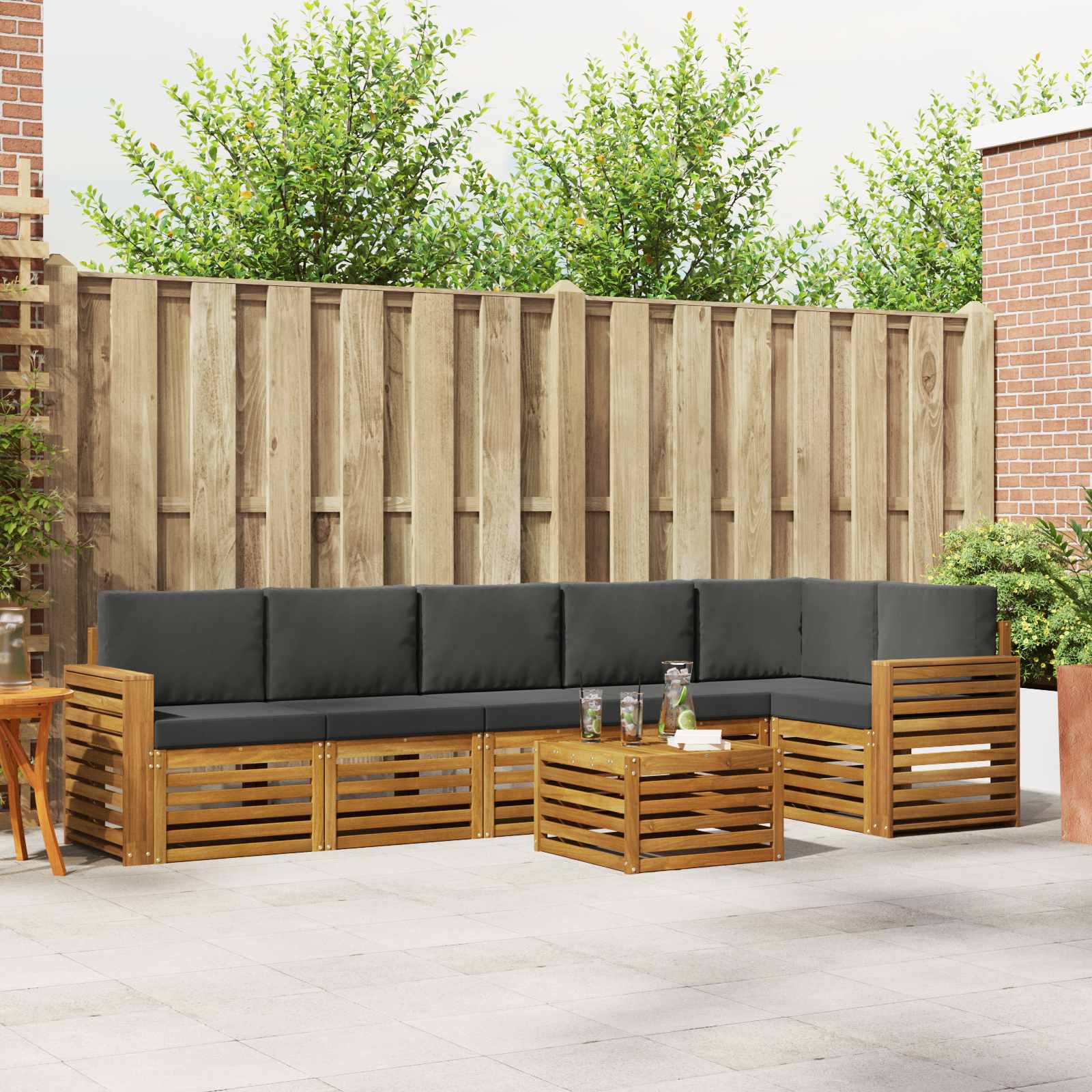 Ecksofa Set 7 pcs Natur und Anthrazit Massivholz Akazie