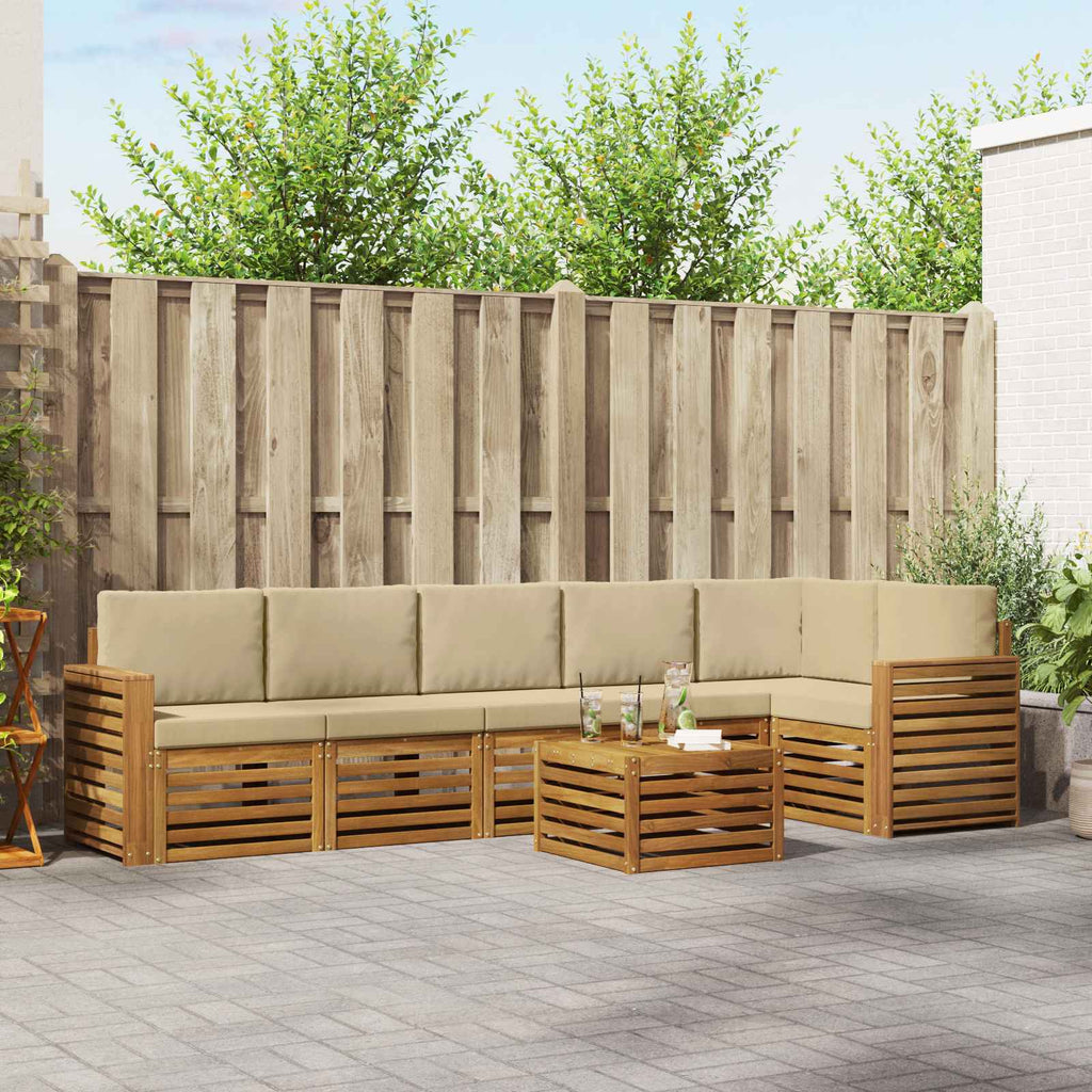 Ecksofa Set mit Kissen 7 pcs Natur und Beige Massivholz Akazie
