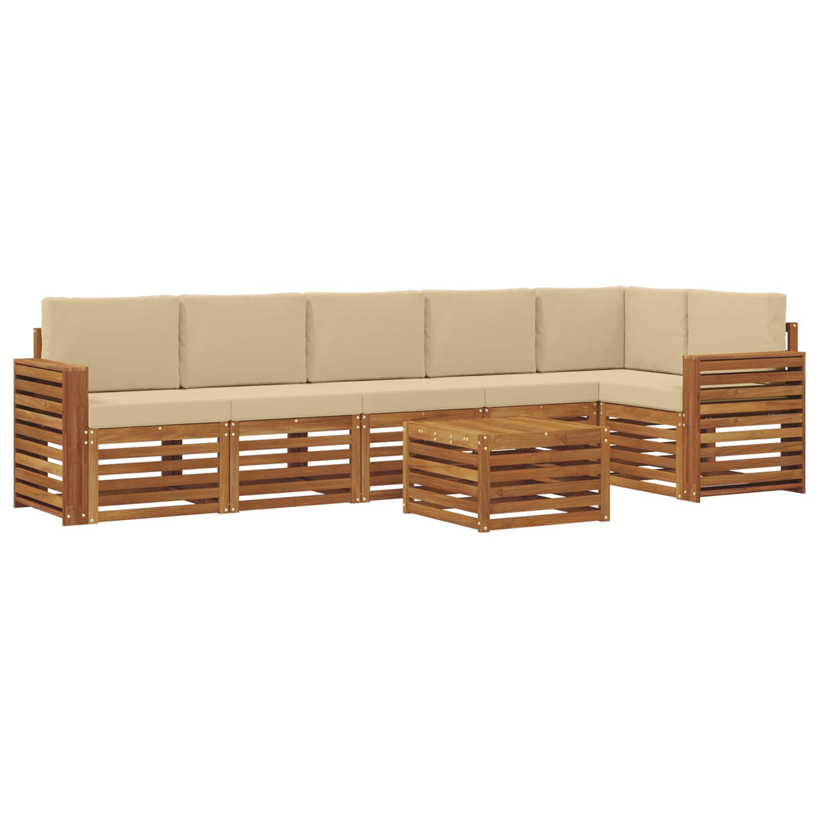 Ecksofa Set mit Kissen 7 pcs Natur und Beige Massivholz Akazie