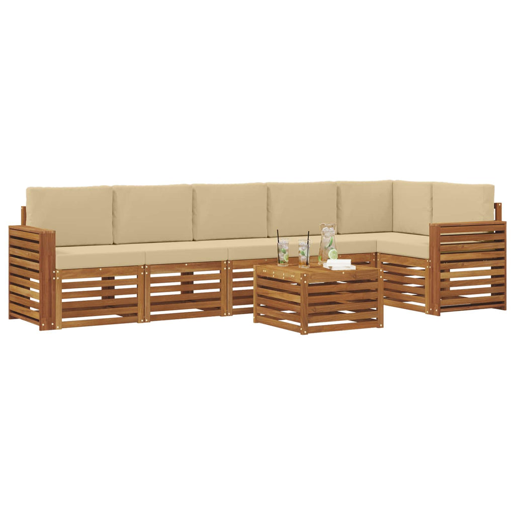 Ecksofa Set mit Kissen 7 pcs Natur und Beige Massivholz Akazie
