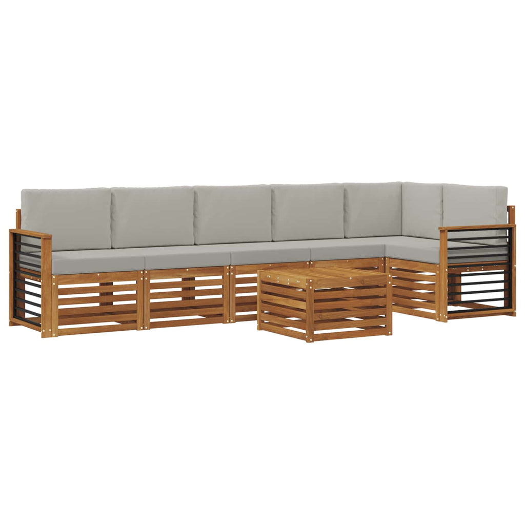 Ecksofa Set 7 pcs Natürlich und Hellgrau Massivholz Akazie