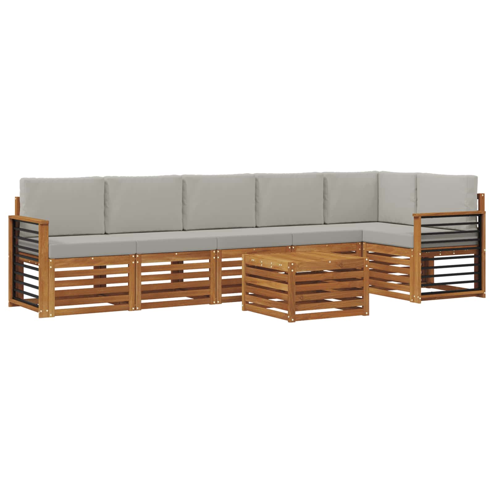 Ecksofa Set 7 pcs Natürlich und Hellgrau Massivholz Akazie