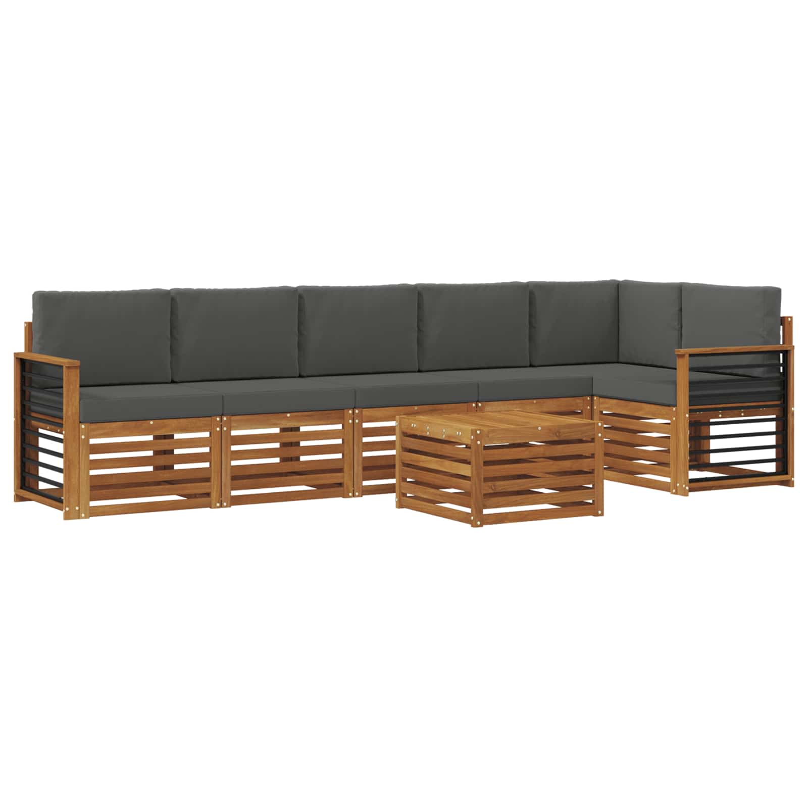 Ecksofa Set 7 pcs Natur und Anthrazit Massivholz Akazie