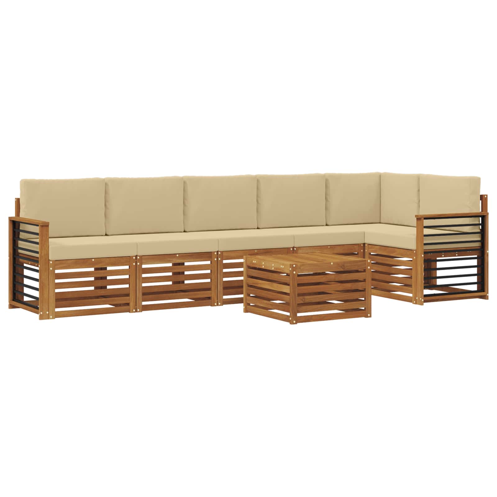 Ecksofa Set mit Kissen 7 pcs Natur und Beige Massivholz Akazie