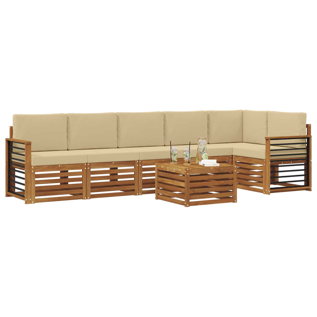 Ecksofa Set mit Kissen 7 pcs Natur und Beige Massivholz Akazie