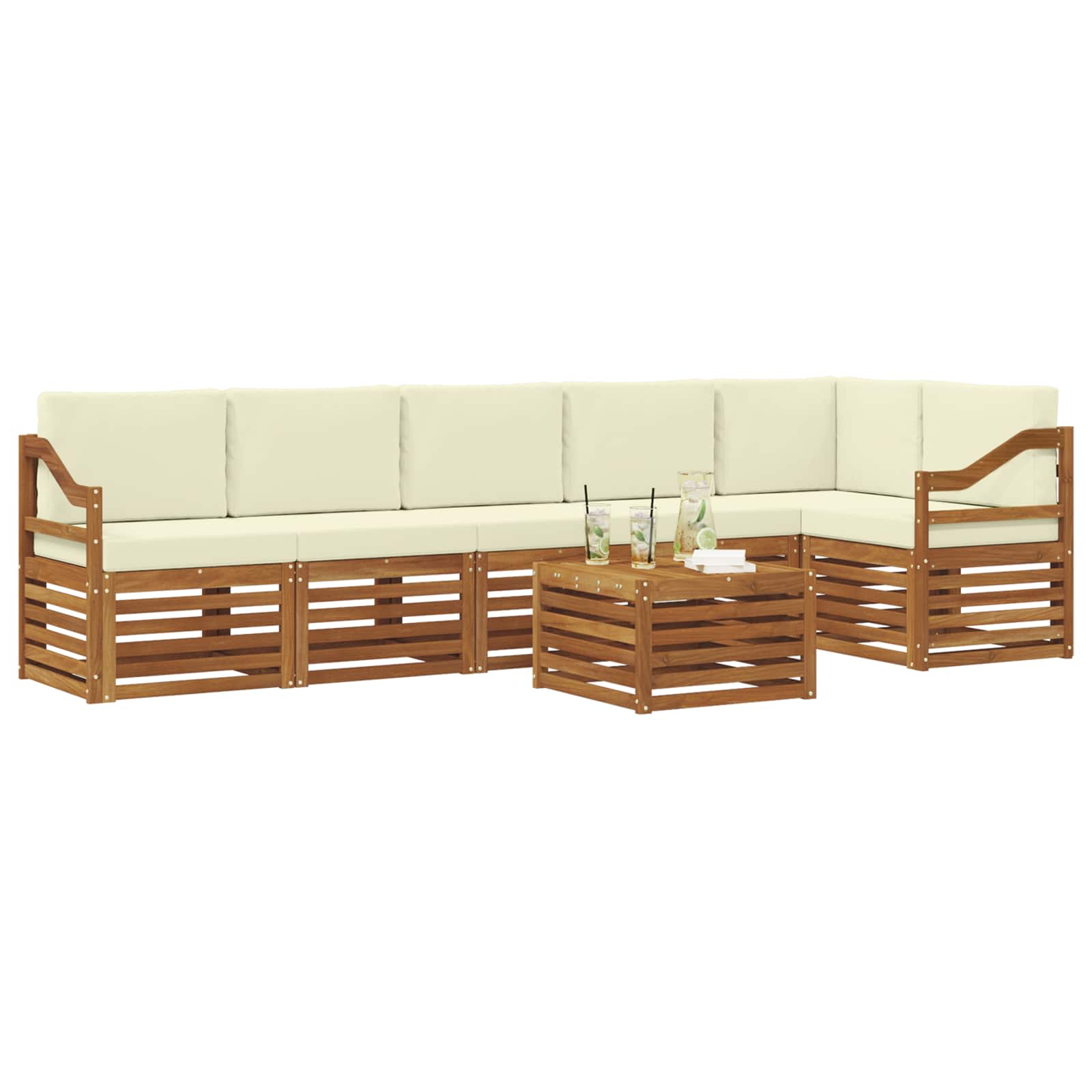 Ecksofa Set mit Kissen 7 pcs Natur und Creme Massivholz Akazie