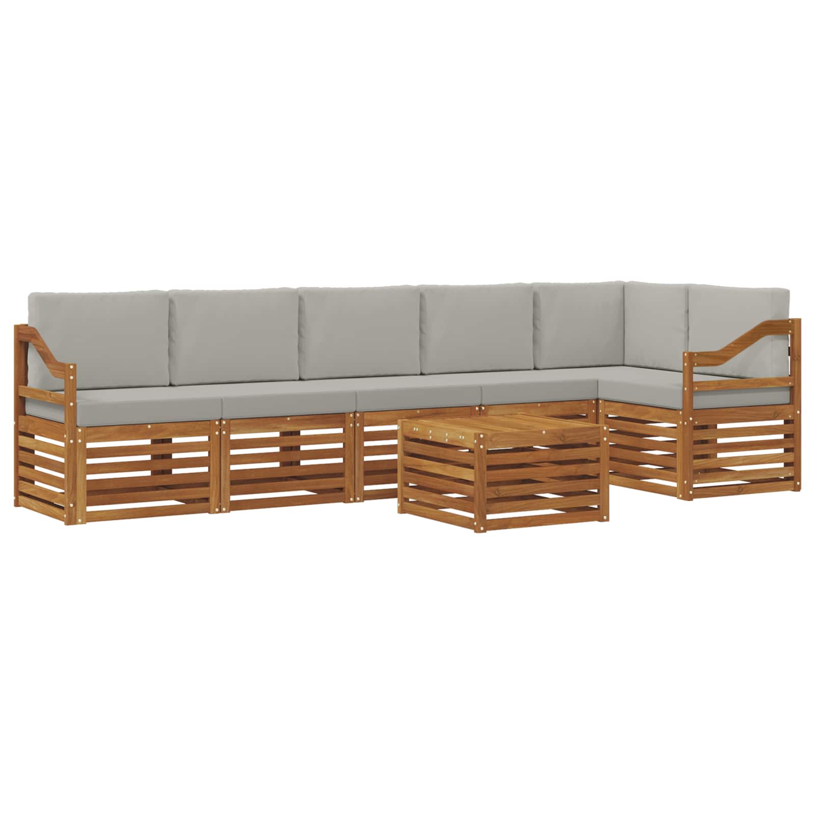 Ecksofa Set 7 pcs Natürlich und Hellgrau Massivholz Akazie