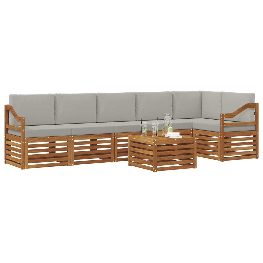 Ecksofa Set 7 pcs Natürlich und Hellgrau Massivholz Akazie