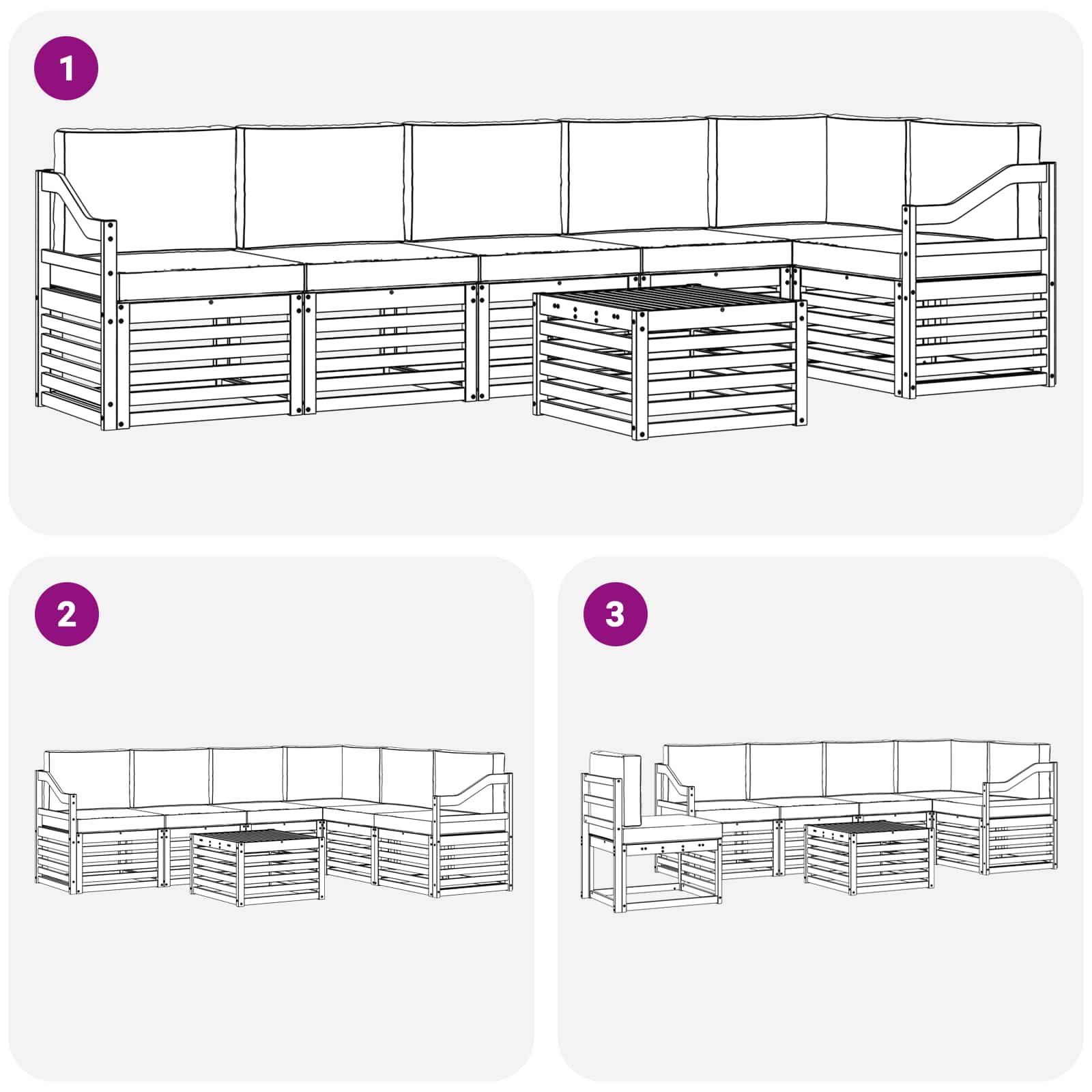 Ecksofa Set 7 pcs Natürlich und Hellgrau Massivholz Akazie