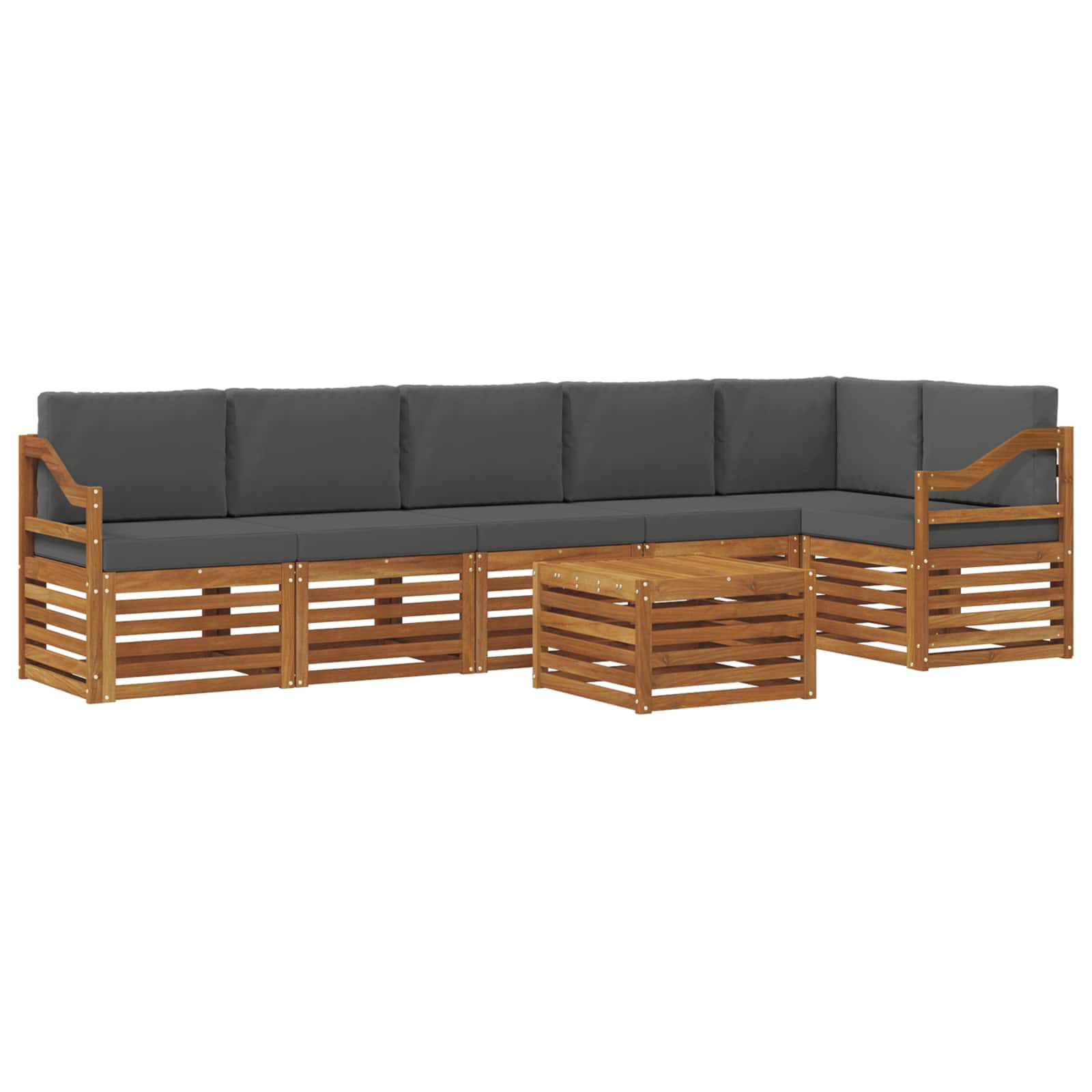 Ecksofa Set 7 pcs Natur und Anthrazit Massivholz Akazie