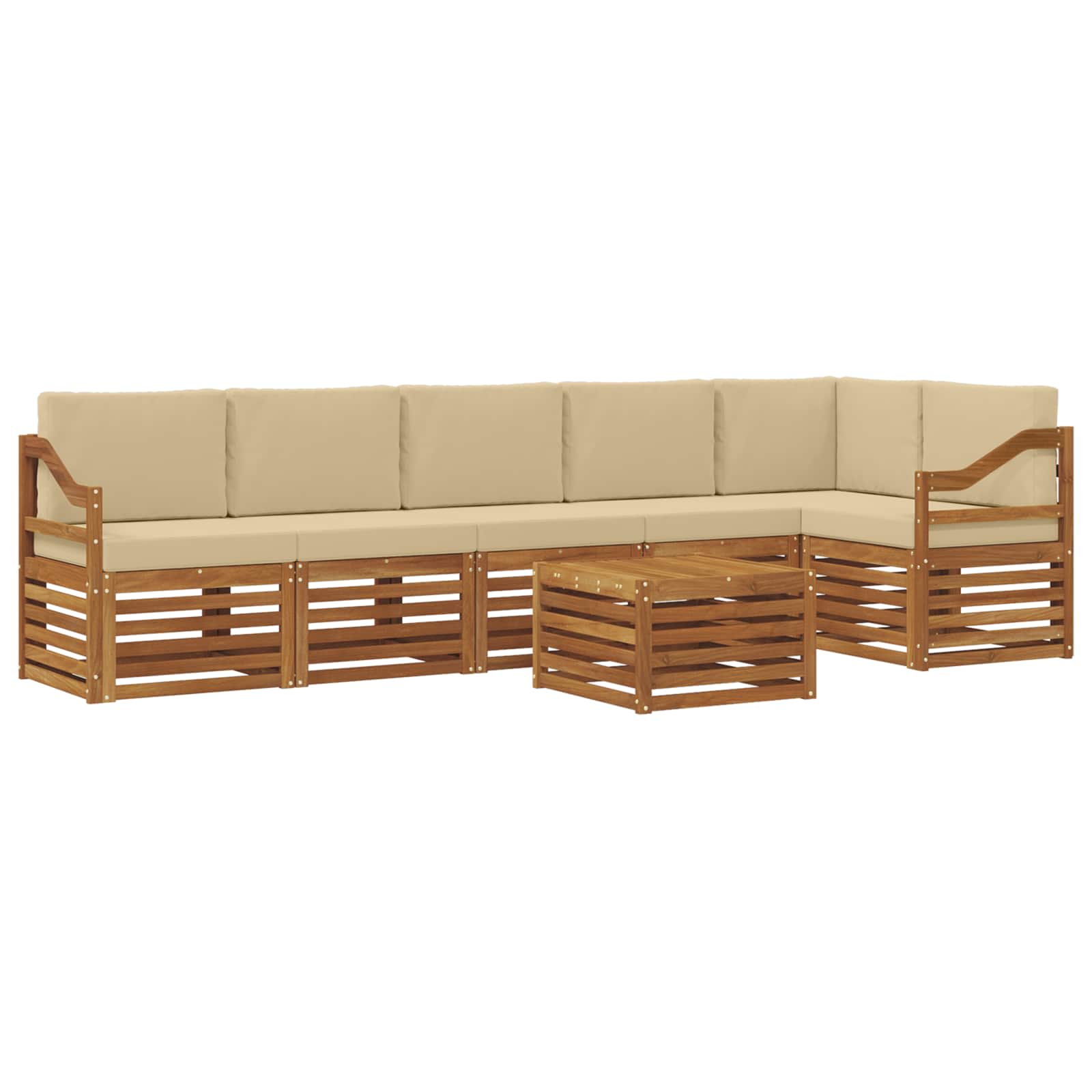 Ecksofa Set mit Kissen 7 pcs Natur und Beige Massivholz Akazie
